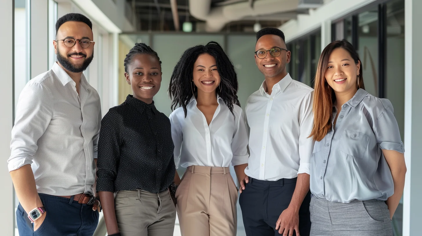 Five diverse American working professionals of different backgrounds representing Sunbit customer diversity